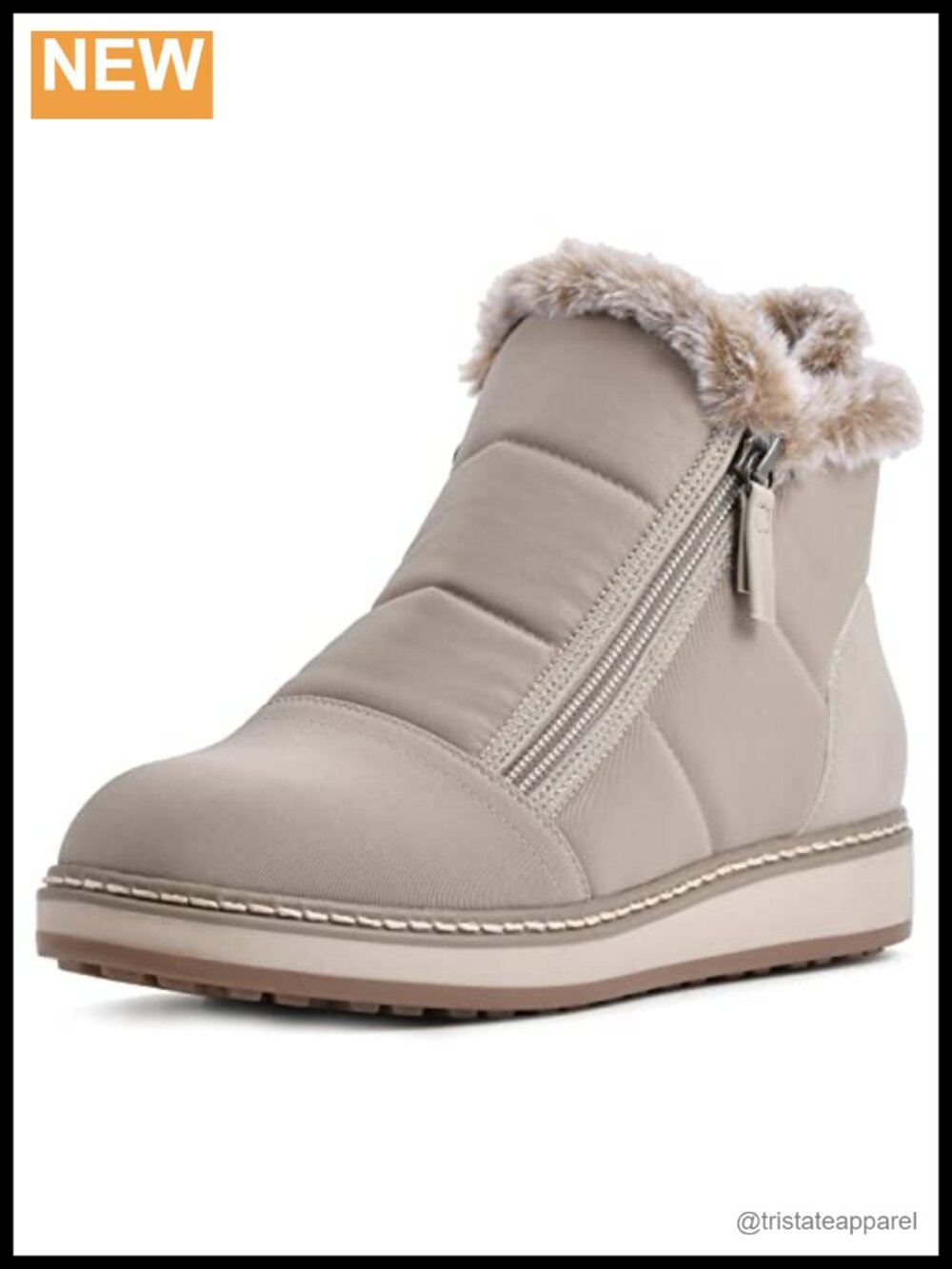 Faux Fur Trim Bootie Ankle Boots Water Resistant Cushioned Insole Zip